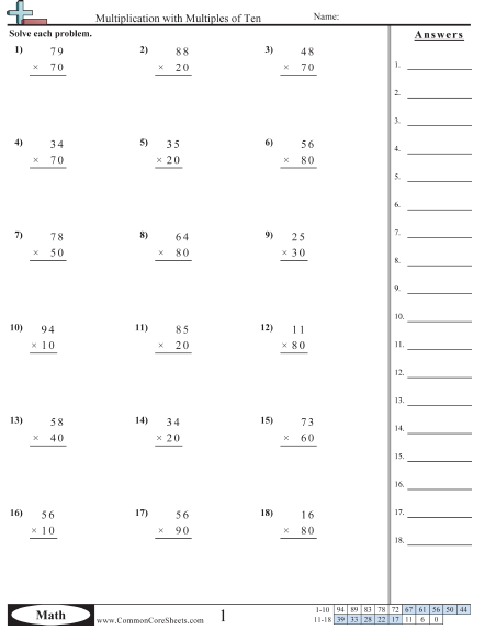 Multiplying 10s Worksheet - Multiplying 10s worksheet